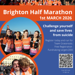 Brighton Half Marathon 2026 – Grassroots Suicide Prevention Graphic